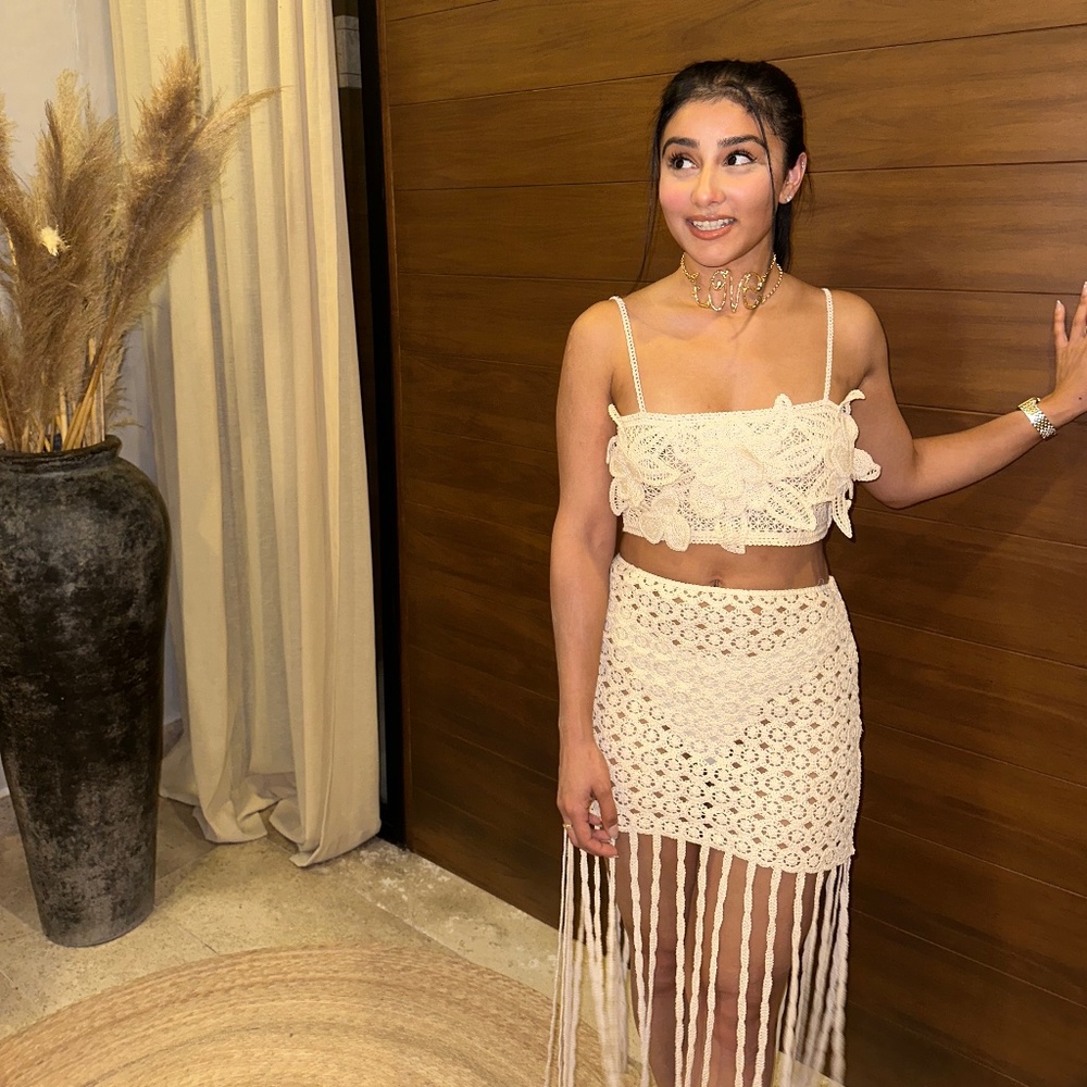 FRINGED CROCHET CROP TOP AND SKIRT SET (Small and medium)